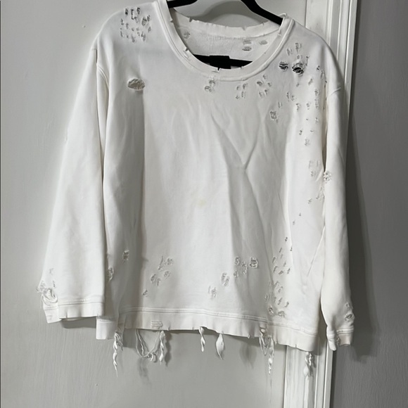 R+A White Distressed Sweatshirt with Crew Neck - Picture 1 of 11